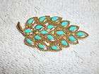 Pretty Gerrys Goldtone Leaf Brooch Pin with Turquoise 