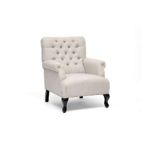  Club Chair with Button Tufted in Beige Linen Black Legs 