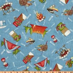  44 Wide Happy Campers Paraphernalia Blue Fabric By The 
