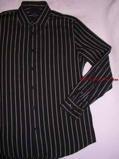 EXPRESS Modern Fit Blk Texture Stripe Dress Collar Shirt Long Sleeve 