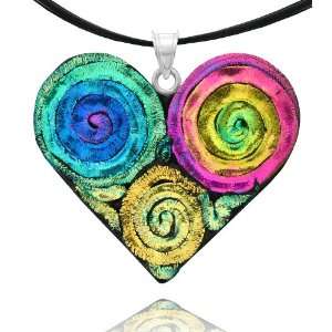 Sterling Silver Dichroic Glass 3 Spiral Yellow, Green and 