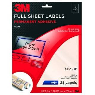 3M Permanent Adhesive Full Sheet Labels, 8.5 x 11 Inches, Clear, 25 