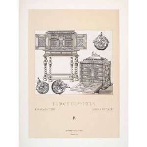 1888 Chromolithograph Cabinet Gunpowder Furniture Carpentry Woodwork 