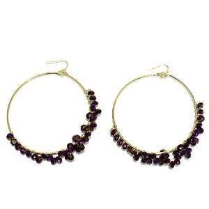   Earrings ; 3 Diameter; Gold Metal; Iridescent purple faceted beads
