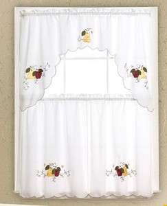 3PC Red Apple+Yellow Pear Kitchen Curtain Tier+Swag Set  