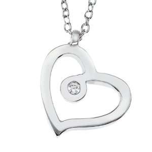   14k White gold with White diamond open heart pendant necklace Jewelry