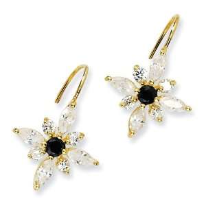  Gold plated Sterling Silver Blk/Wht CZ Floral Wire 