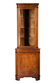 Etched glass mahogany wood corner cabinet