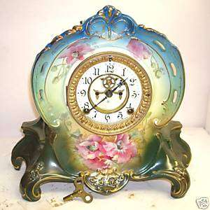 Ansonia Royal Bonn La Rivier porcelain antique clock  