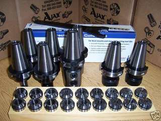 CAT 40 Techniks 6 End Mill Holders + 2 Collet Chuck ER 32 & 18 Collets