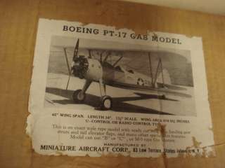 MINIATURE AIRCRAFT CORP BOEING PT 17 FLYING GAS MODEL AIRPLANE KIT 