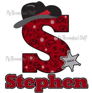 Personalized Cowboy Western Initial Name T Shirt boy  