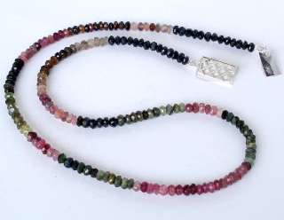 63carats MULTI TOURMALINE FACETED BEADS SILVER ARTISAN NECKLACE 18 