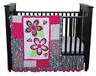 NEW BLACK PINK ZEBRA PRINT FLOWERS LADY BUGS GIRL 4pc Nursery crib set 