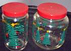 SET OF TWO GLASS HOLIDAY/CHRISTM​AS TREE CANISTERS