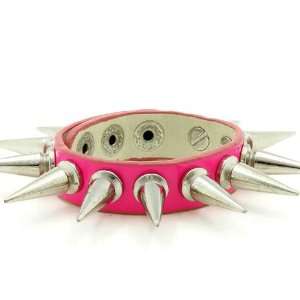  Gothic Emo Punk Rock Hot Pink Spike Leather wrist Band 