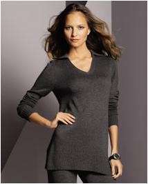   Studio Womens Silk & Cashmere Casual Split Neck Polo Tunic Sweater Top