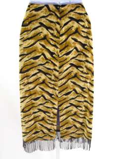WILLIAM B Silk Leopard Print Beaded Fringe Skirt Sz 10  