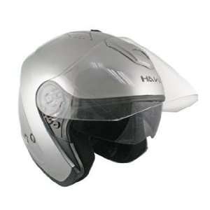  Hawk Silver Dual Visor Open Face Motorcycle Helmet Sz 2XL 