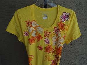 NEW WOMENS JUST MY SIZE GRAPHIC TEE LIME YELLOW WITH GLITZY FLOWERS 5X 