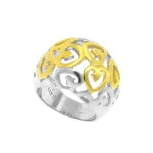  Sterling Silver 925 & Gold Plated Lattice Heart Ring, 7 