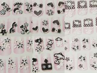 8x 3D Black White Nail Art Stickers/Decals Manicure 0MO  