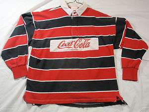 VTG 90s Coca Cola Rugby Football L/S Polo Shirt Mens Red Striped Coke 