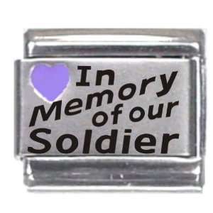  In Memory Of Our Soldier Purple Heart Laser Italian Charm 