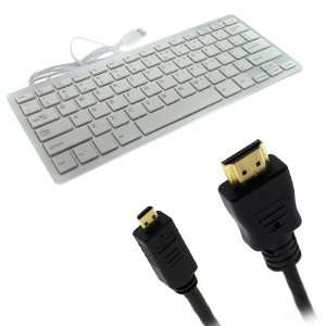   Mini Keyboard (78 Key) (White/Silver ) + 6ft Micro HDMI Cable (M/M