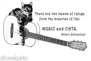 CAT and GUITAR Lovers T Shirt MUSIC & CATS Albert Schweitzer Quote 