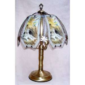  6 panel touch lamp   Antique Brass White Tiger with Parrot 
