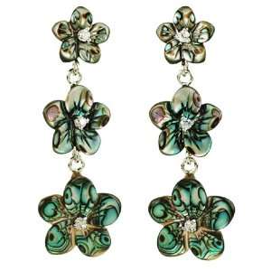 Sterling Silver with Abalone Shell, Cubic Zirconia 3 Flower Link 