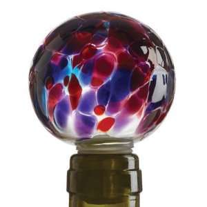   Blown Glass Wine Stopper   Berry Calico 2 Sphere