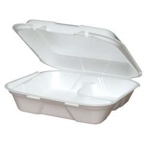   White Foam 2 Compartment Hinged Lid Container 200/CS 