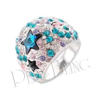  Stars Swarovski Crystal Ring   Blue Jewelry