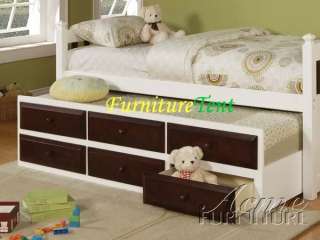 Espresso and White Finish Twin or Full Size Bed with Trundle  
