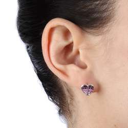 La Preciosa Sterling Silver Crystal Heart Stud Earrings   