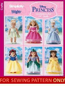 DISNEY PRINCESS DOLL CLOTHES PATTERN FIT AMERICAN GIRL  