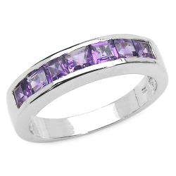 Sterling Silver Channel set Square cut Amethyst Ring  