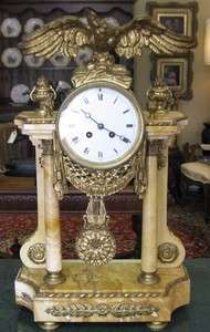 Antique French Empire yellow marble eagle clock  