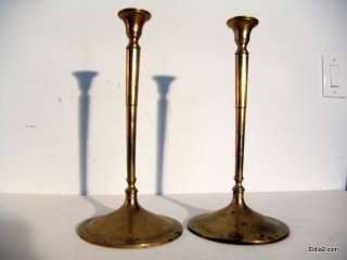 Arts & Crafts Pair of Large Solid Brass Candle Sticks  