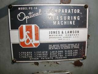 Jones & Lamson 14 Optical Comparator Model PC 14  