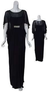 TERI JON Flowing Black Silk Draped Evening Gown Dress 4 NEW  