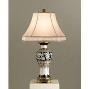   Porcelain/ Antique Brass Cabaret table Lamp with Beige Silk Shad Home