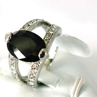   Size 6.5  Black Oval Gemstone 10K GP Diamante Ring Craft