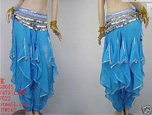 Silver Edge Belly Dance Harem Pants Costume Light Blue  