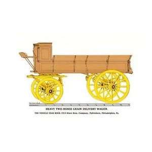  Heary Two Horse Grain Delivery Wagon 12x18 Giclee on 