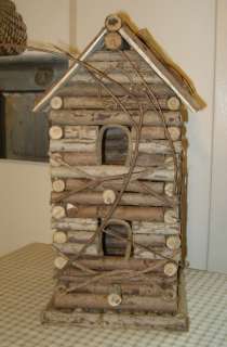   Country Rustic Reclaimed LOG CABIN BIRD HOUSE Natural Twig Stick