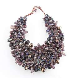 Wire woven Purple Glass Beads Bib Necklace (India)  
