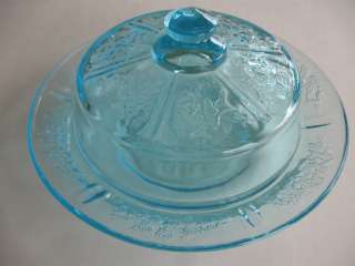 Blue Butter Dish Sharon/Cabbage Rose Federal Glass  